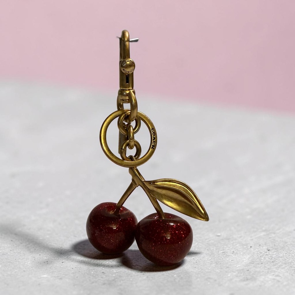 Coach Cherry Bag Charm Red Glitter Resin Gold Tone Keychain F77840 - Picture 2 of 7